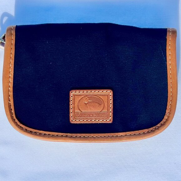 Dooney & Bourke Oncour Elba Snap Flap Wristlet Black Canvas & Tan Red Lining EUC - Picture 12 of 15